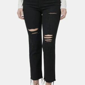 Zenana High Rise Cropped Flare Black Jeans With Distressing Size 34
